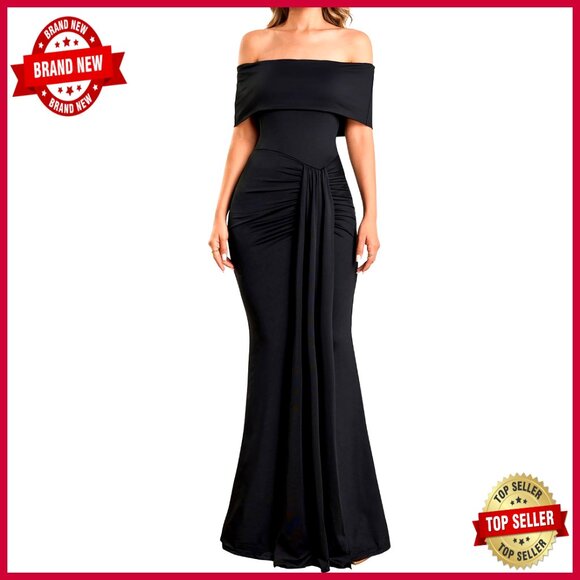 Off Shoulder Ruched Maxi Dress Formal Bodycon Wedding Guest Cocktail